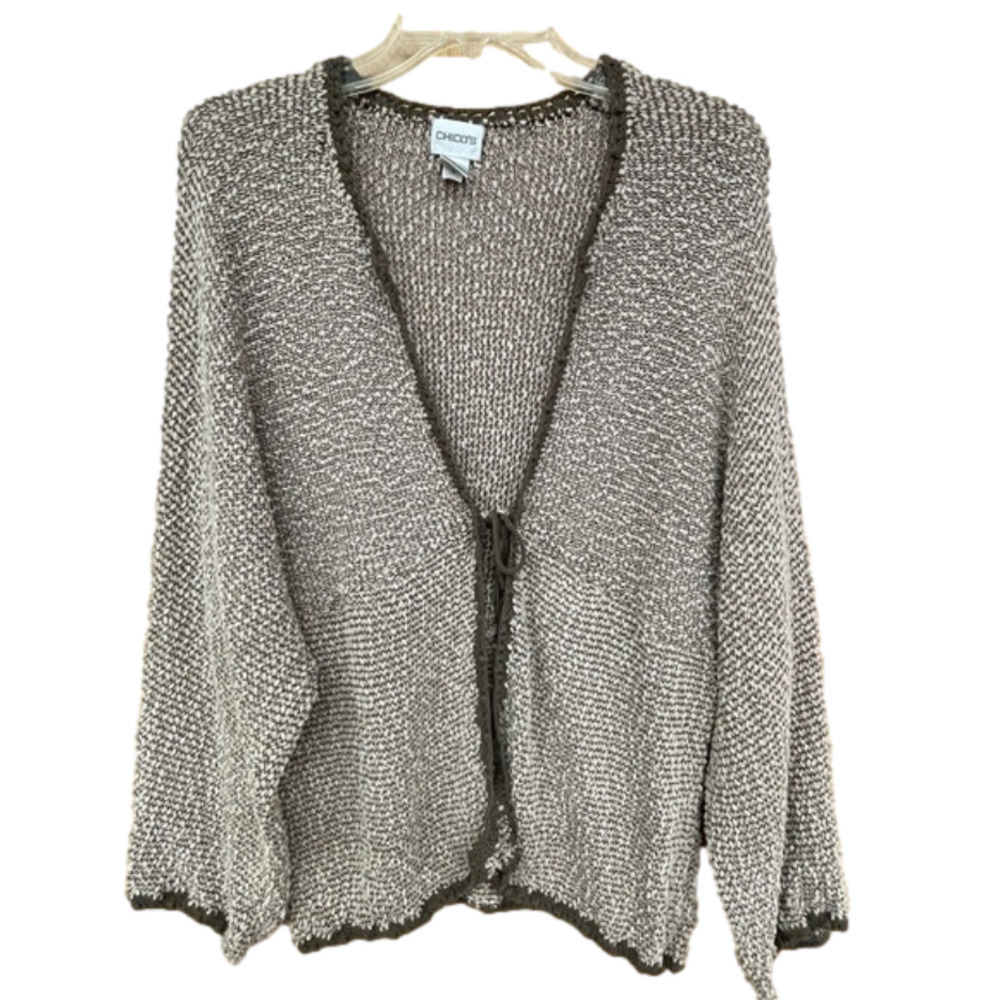Chicos brown tie front sweater